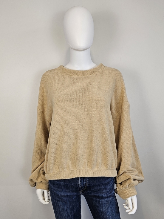 Free People Sweaters - Free People Beach Tan Scoop Neck Lantern Sleeve Sweater Sz M